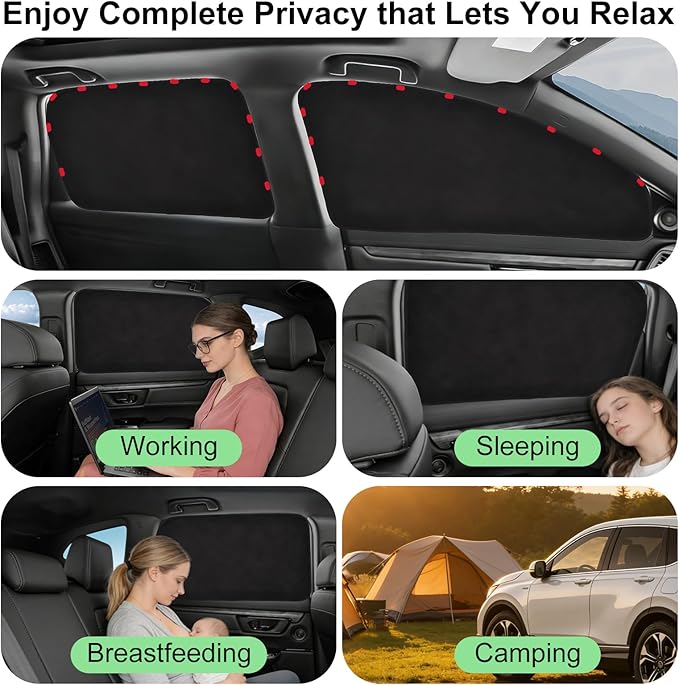 Side Window Sunshades for 2017-2022 CRV, Suede Fabric Window Covers for Privacy Car, Custom Fit Without Steel Rings, UV & Heat Protection Magnetic Installation (4 Pack)