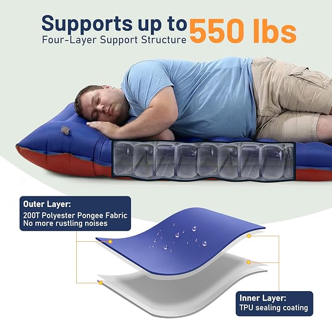 KASBAH Camping Sleeping Pad,Extra Wide 6 inch Thick Inflatable Sleeping Pads with Built-in Foot Pump and Pillow,Ultralight Camping Mat Gear for Outdoor Hiking,Camping