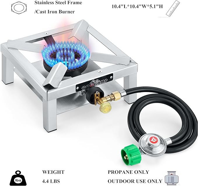 COOKAMP Propane Burner Angle Iron Camp Stove with CSA Listed Regulator and 4ft Hose (SS1200)