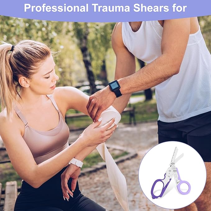 6-in-1 trauma shears - emergency responders, outdoor emergencies, medical staff, and outdoor camping, Gift box packaging with scissors storage K sheaths (Purple)
