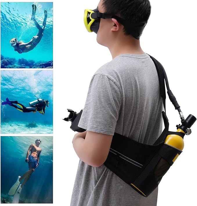 Mini Scuba Tank, 1L Lung Tank for 15-20 Minutes Underwater Breathing Device Portable Lungs Underwater Diving Gear, 200Bar Refillable Oxygen Snorkeling & Scuba Diving Tank