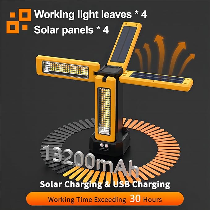 13200mAh Rechargeable Solar Work Light with Folding Stand and Carrying Bag, AODOO 8000 Lumen Stepless Dimmable , White/Warm/Nature White/RED(SOS) with Detachable Tripod (Orange(No Tripod))