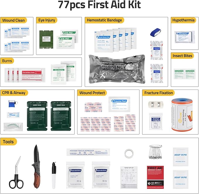 CVLIFE First Aid Kit Survival Emergency Kit IFAK Trauma Kit with MOLLE Pouch, Comprehensive Trauma Care - Ideal for Car, Camping, Hiking, Travel