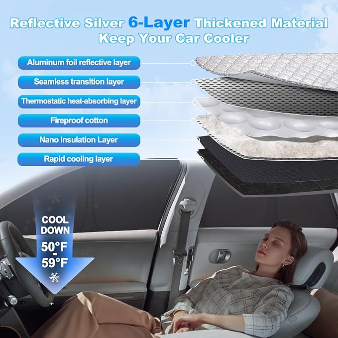 XCBYT 2010-2021 Grand Cherokee Full Coverage Window Shades | 6-Layer Blackout Insulated Sun & UV Protection | Custom Fit Privacy Covers for Camping, Sleeping & Car Living (8 PCS)