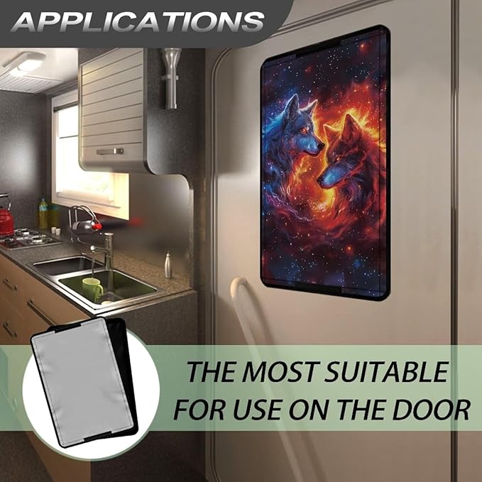 RV Door Window Shade Cover, Wolf Print Reflective Privacy Camper Sun Shade UV Rays Protector Window Shade RV/Camper/Trailer Door Window Shade for Camper