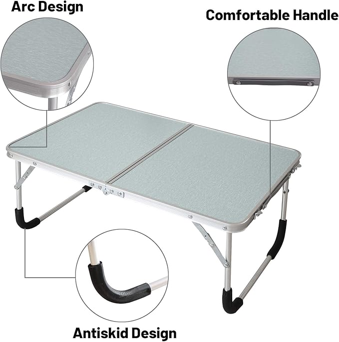 Jucaifu Foldable Laptop Table, Bed Desk, Breakfast Serving Bed Tray, Portable Mini Picnic Table & Ultra Lightweight, Folds in Half with Inner Storage Space (Silvery)