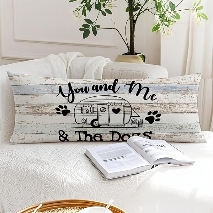 Rustic Camping 20x54 Body Pillow Cover, Camping Decor for Camper, Gifts for Campers Dog Lovers Women Men, You and Me the Dogs Decorative Long Body Pillow Cases for Bed Couch