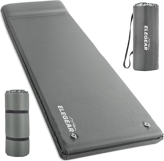Elegear Self Inflating Sleeping Pad, 3.15" Ultra-Thick Memory Foam Camping Pad with Pillow Fast Inflating in 20s Insulated Camping Mattress Pad 4-Season Camp Sleeping Mat for Camp/Travel/Car/Tent