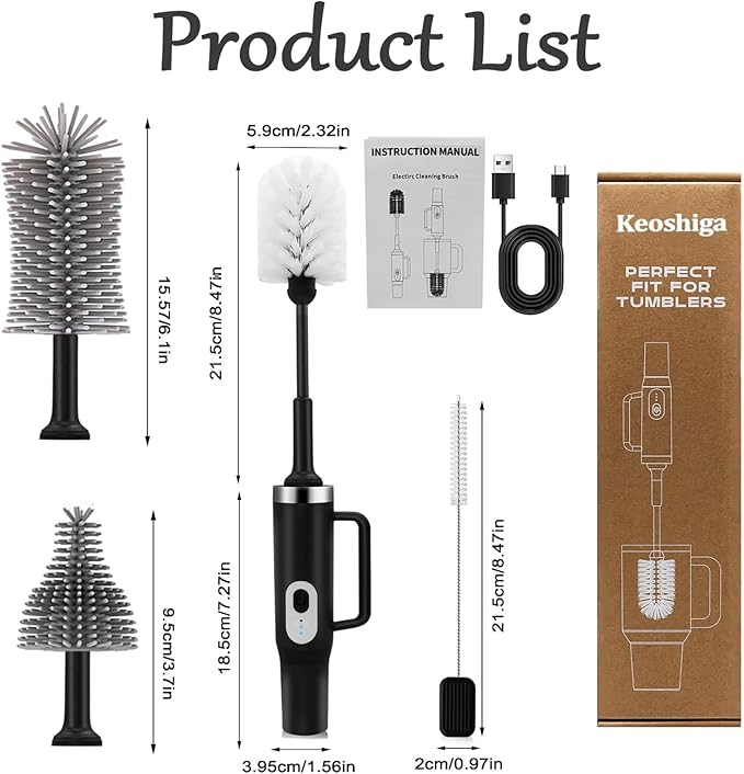 5 in 1 Electric Bottle Brush Cleaner Compatible Stanley Bottle Brush Straw Cleaner Multifunction Rechargeable IPX6 Waterproof Extra Long Design for Stanley Cup, Sports Bottle and More (Black)