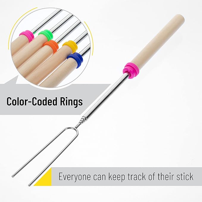 UNCO- Extendable Stainless Steel Roasting Sticks, 5 Pack, 32" - For S'mores, Hot Dogs, Campfires and Fire Pits