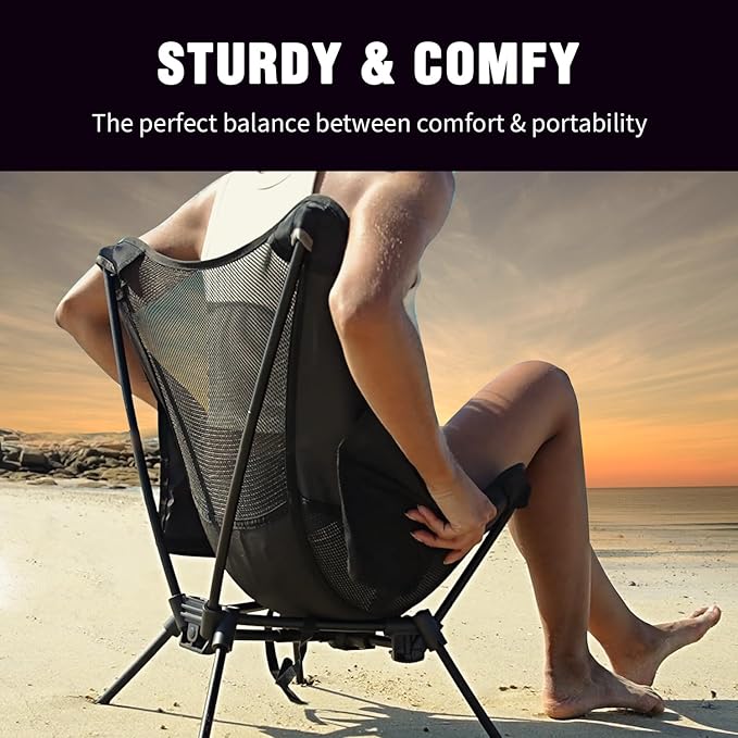 MOON LENCE Portable Camping Chair，Lightweight Backpacking Hiking Chairs,Compact,Foldable,with Anti-Sinking Large Feet for Beach,330 lbs Capacity (Green, Plus)