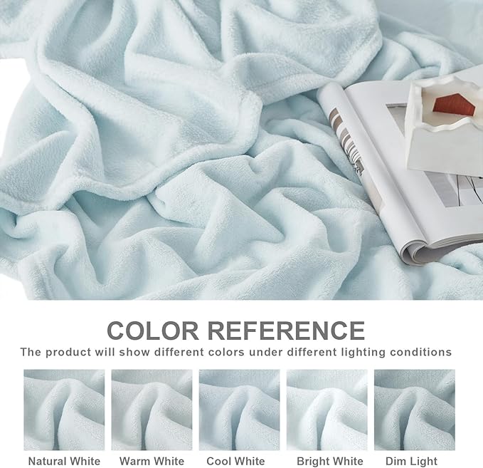 Hansleep Fleece Ice Blue Throw XL Blanket, Super Soft Flannel Fuzzy Plush Cozy Blanket for All Seasons, Ice Blue, Throw XL 50x70 Inches
