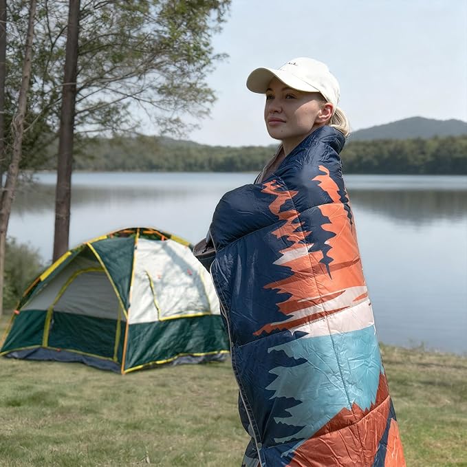 SUNNYFEEL Outdoor Camping Blanket,55"x79", Single-Sided Printed Polyester Camping Blanket for Traveling Hiking Picnic Stadium Beach Party,Mountains