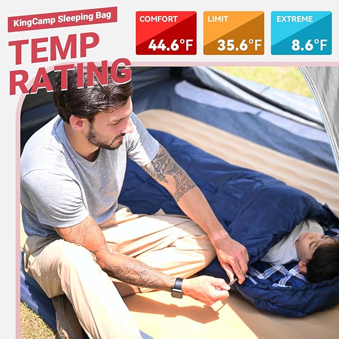 KingCamp 45°F Kids Sleeping Bag, Lightweight Waterproof & Compact Flannel Sleeping Bags Cold Weather & Warm Youth Essentials Gear Accessories for Camping, Fits 10-12 Children up to 4'7"-5'5" Tall