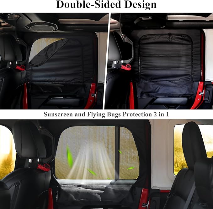 Rear Window Shades for Car Side Windows, Privacy Curtains, Car Window Sunshades, Custom Fit for Jeep 2007-2026 Wrangler JK JL & Gladiator JT (2 Pack), Black