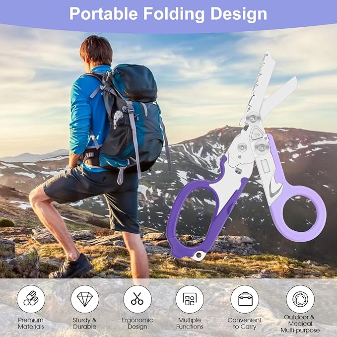 6-in-1 trauma shears - emergency responders, outdoor emergencies, medical staff, and outdoor camping, Gift box packaging with scissors storage K sheaths (Purple)