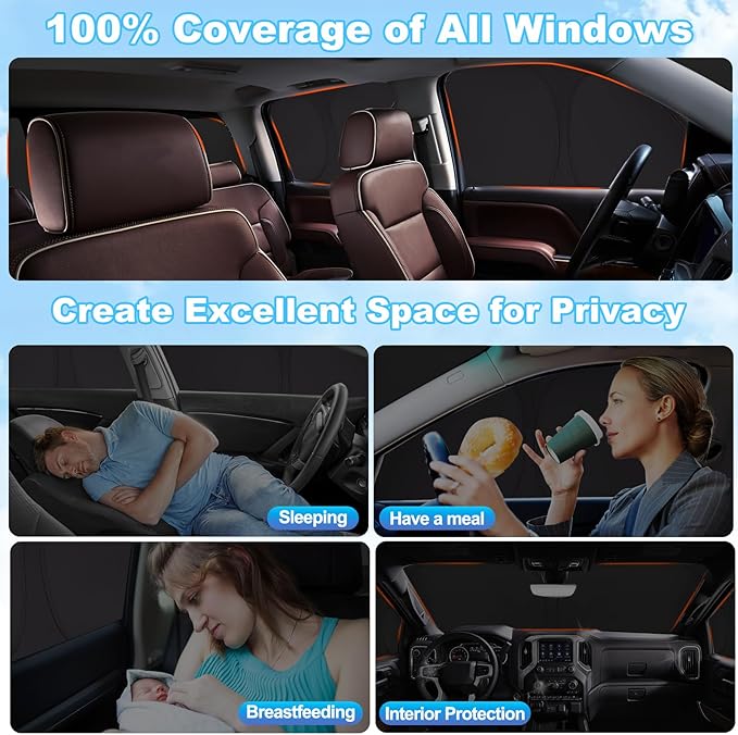 XCBYT 2019-2024 Silverado Window Shades Full Coverage Window Shades | 6-Layer Blackout Insulated Sun & UV Protection | Custom Fit Privacy Covers for Camping, Sleeping & Car Living (5 PCS)