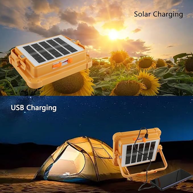 Solar Portable Rechargeable Work Light,16500mAh 120W Magnetic Flood Battery Work Light 10000LM Outedoor LED Camping Lights IP66 Waterproof for Job Site Repair,Camping, Hiking, Emergency