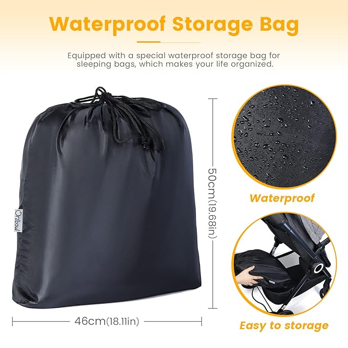 Orzbow Warm Bunting Bag Universal, Stroller Sleeping Bag Cold Weather, Waterproof Toddler Footmuff (Grey, Large)