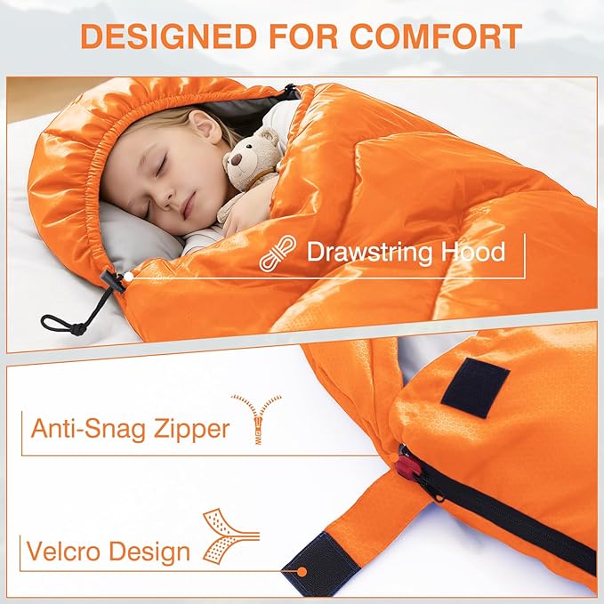 Sleeping Bag 4 Seasons Adults & Kids for Camping Hiking Trips Warm Cool Weather,Lightweight and Waterproof with Compression Bag,Indoors Outdoors Activities