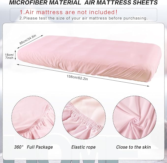 Breling Kids Air Mattress Fitted Sheets Compatible with Intex Cozy Kidz (Sheet Only) Toddler Inflatable Mattress Sheets for Kids Sleepover Party Travel Camping Airbed(Pink,2 Pcs)