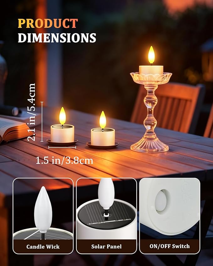 SoulBay Solar Tea Lights Outdoor Waterproof, 12 pcs 1.5" D x 2.1" Reusable Dusk to Dawn Flickering Small LED Tealight Candles, Flameless Votive Candle for Lanterns Patio Garden Camping Décor