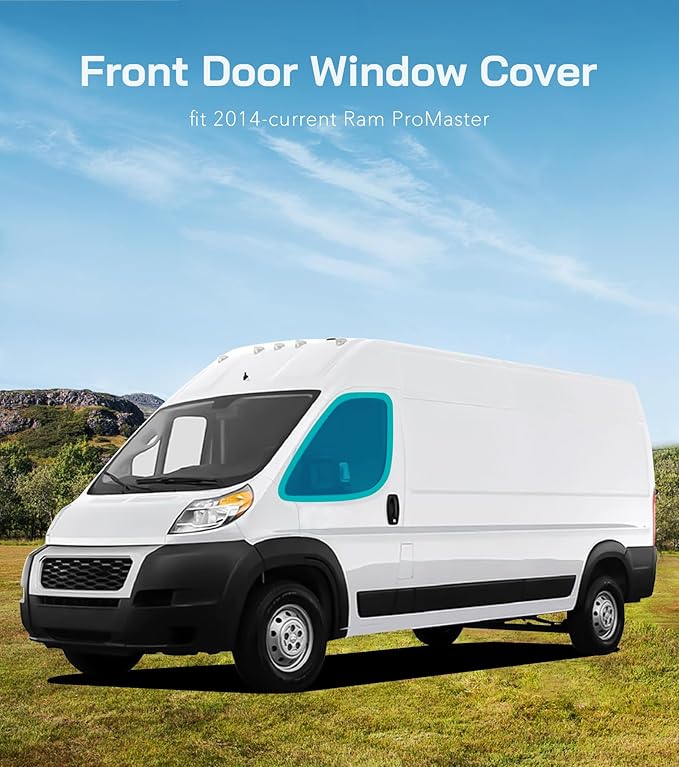 Extra-Thick Front Door Window Covers(Pair) for Ram Promaster, 2014-current, Magnetic Insulated Blackout Window Sunshade, Foldable Design, with Bug Screen, AllSeasonGuard Pro
