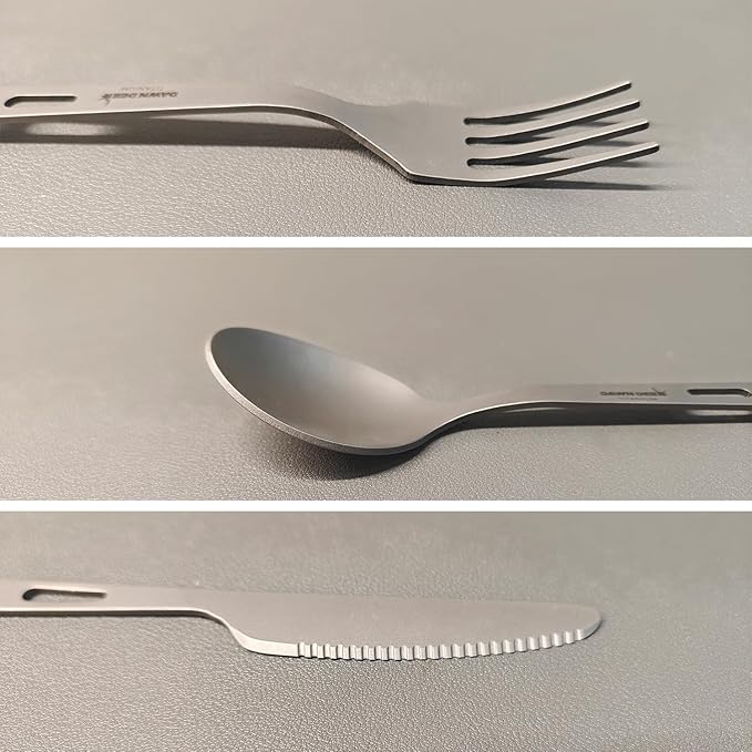 Titanium Fork Spoon Knife Set - Camping Tongs | Ultralight Backpacking Utensils, Travel Cutlery Set, Heat-Resistant & Rustproof, Hiking Survival Gear (Knife+ Fork+ Spoon)