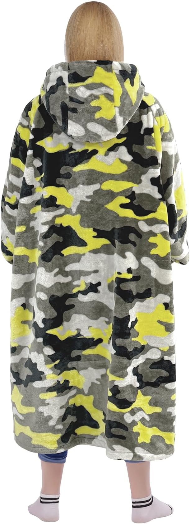 Waitu Wearable Blanket Sweatshirt Gifts for Women and Men, Warm and Cozy Giant Blanket Hoodie, Thick Flannel Blanket with Sleeves and Giant Pocket - Yellow Camo