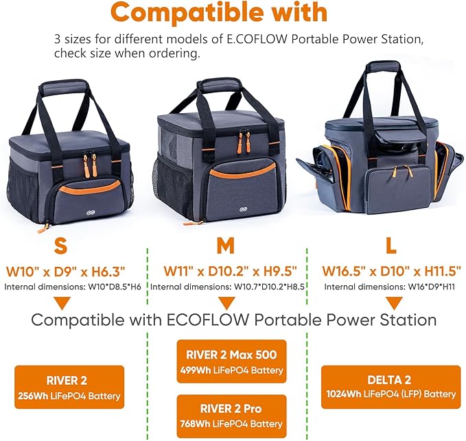 Heavy-Duty Portable Power Station Storage Bag Compatible with Ecoflow RIVER 2 Max and RIVER 2 Pro Solar Power Station Carrying Case for Outdoor Camping Essentials Case Only