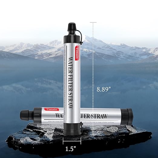 2 Pack Timain 4-Stage Filtration,High Flow Rate Water Filter Straw,Water Purifier Survival for Emergency Kits,Travel,Camping, Hiking,Fishing,Hunting (2)