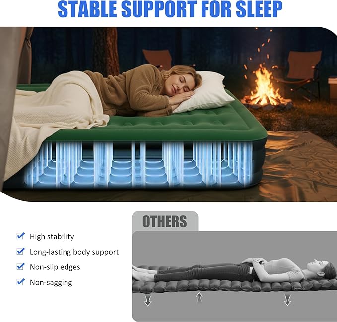 AYAMAYA Queen Camping Air Mattress with Built-in Rechargeable & Detachable Pump, 10" Height Inflatable Blow Up Airbed, Portable Self Inflating Sleeping Pad for Tents, Outdoor, Travel, Home, Guests