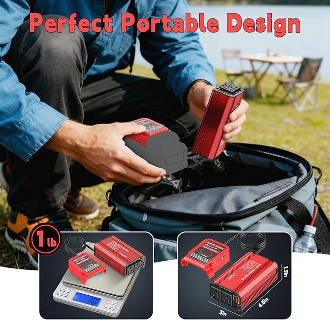 300W Power Inverter Compatible with Milwaukee M18 Battery, DC 18V to AC 110V Battery Converter with 2 AC Outlets & 1 Type-C PD 65W & 1 Type-C PD 20W & 2 USB A 18W Max (Battery Not Included)