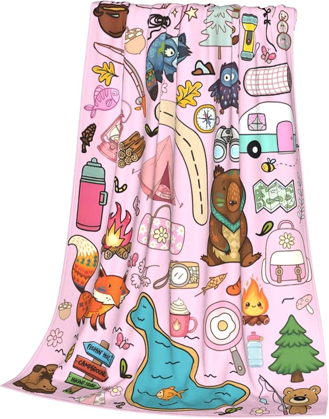 Camping Blanket, Comfort Soft Flannel Camping Throw Blanket, Ideal for Living Room and Bedroom Decor Pink, Perfect Loves Camping Blanket for Everyone 60"X50"