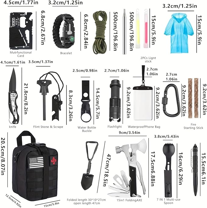 Survival Kit, 252Pcs Survival Gear First Aid Kit with Molle System Compatible Bag and Emergency Tent, Emergency Kit for Earthquake, Outdoor Adventure, Hiking, Hunting, Gifts for Men Women