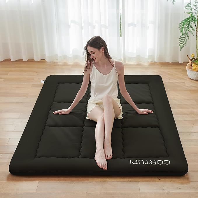 Queen Size Japanese Floor Futon Foldable Futon Mattress for Floor Tatami Mattress Portable Rollaway Bed for Guest Playmat for Kids Tatami Sleeping Pad Japanese Mattress for Adults Black A