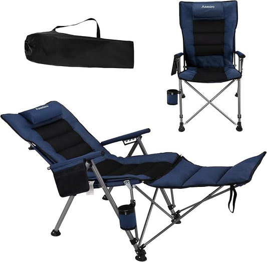 Folding Camping Chair for adults-3-in-1 Heavy Duty Foldable Camp Chair with Detachable Footstool, Padded Pillow, Cup Holder & Carry Bag,5-Speed Adjustable,400 LBS Capacity