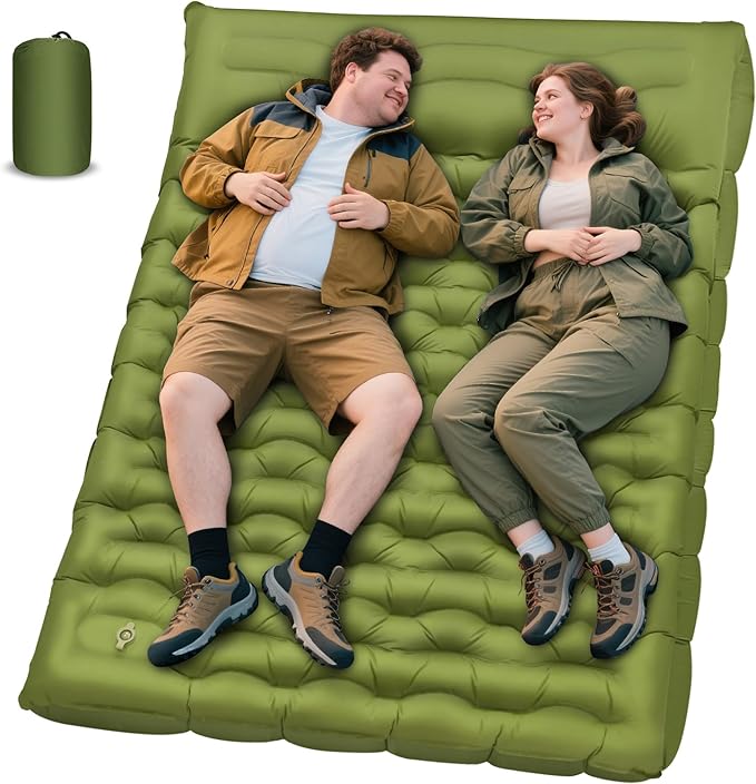 Sleeping Pad for Camping, 6" Extra Thick Double Sleeping Pad with Pillows & Built-in Foot Pump, Ultralight Camping Sleeping Mats Compact for Travel Tent Hiking Backpacking Car Camp Gear