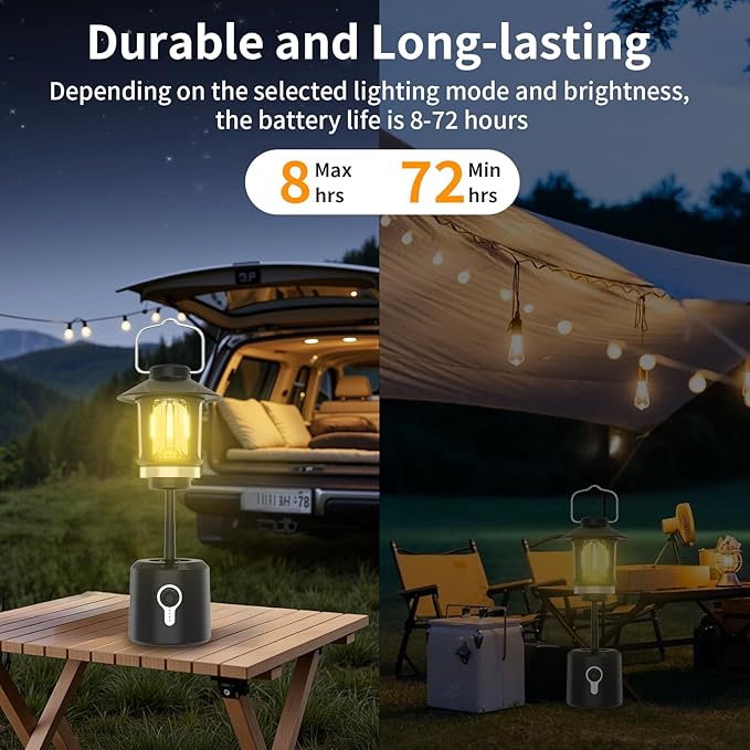 LED Camping Lantern, 8000mAh Telescopic Vintage Rechargeable Lantern, Dual Light Source & 3 Light Modes (2000K-6500K), 360° Lighting Emergency Lights for Camping, Home Power Outage, Hurricane, Hiking