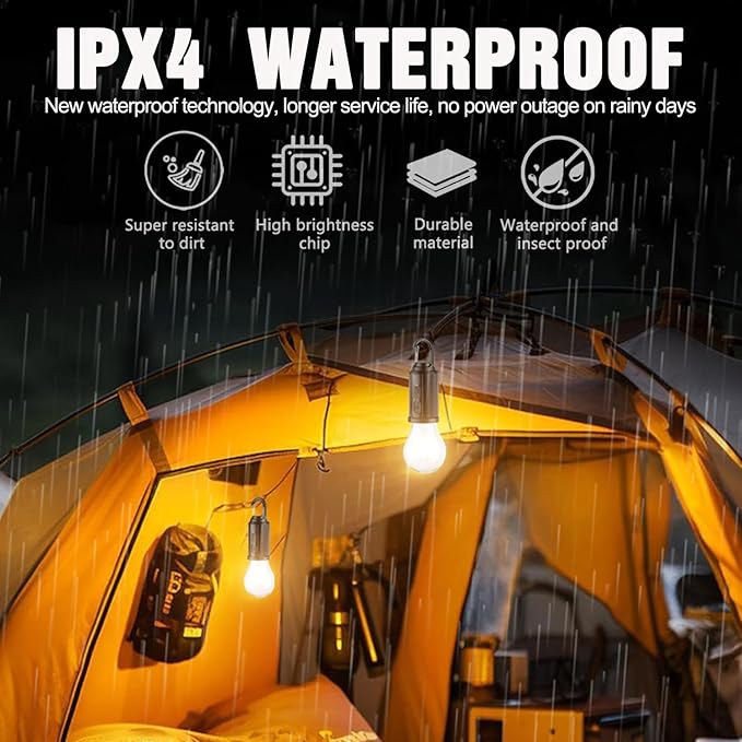 Solar Tent Camping Light Bulb Rechargeable Portable LED Camping Lantern3 Lighting Modes Tungsten Light Tent Lamp with Clip Hook for Camping, Hiking, Backpacking, Emergency Outage (T01)