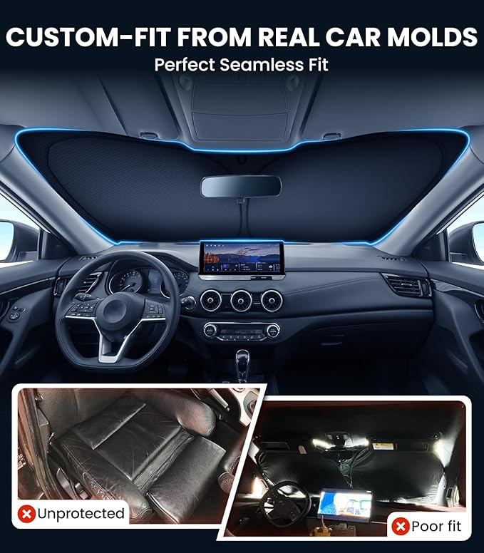 Zanch Custom Windshield Sun Shade for Nissan Rogue 2021-2026, 7-Layer UV & Heat Block, 3D Laser Scanned, Interior Protection, Keep Car Cooler, Foldable SUV Accessories