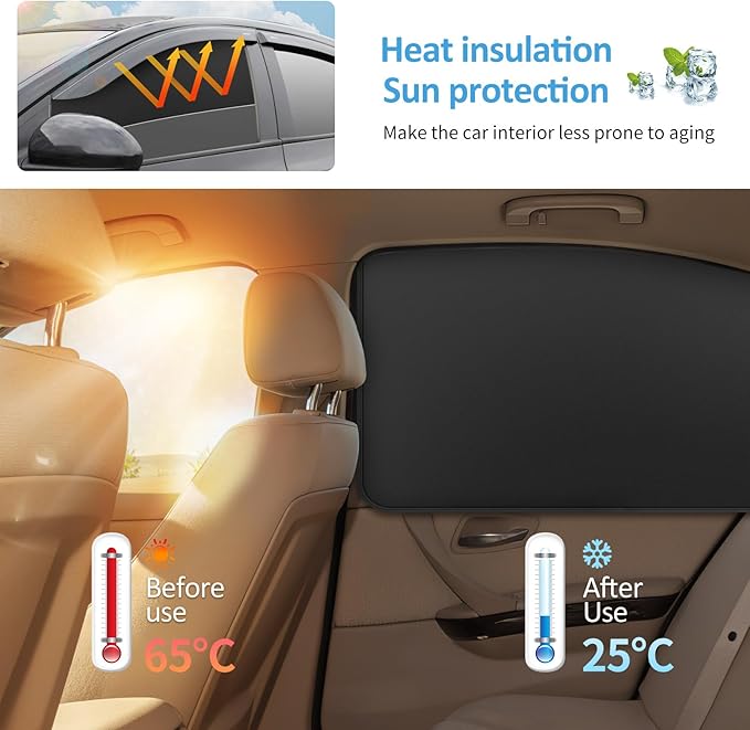 Car Curtains for Side Window - Thick Suede 4 Pcs Privacy Sun Shades Magnetic 100% Block Light Car Window Covers with Cooler Feeling (Ultra-Thick Suede, 4pcs)