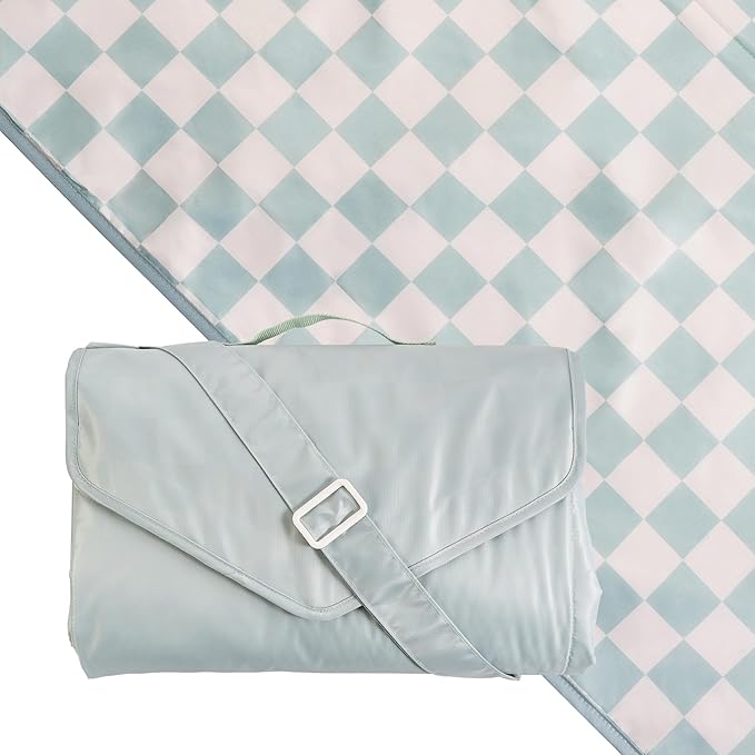 Tiny Twinkle Waterproof Picnic Blanket | 5'x7' 100% Recycled Polyester, Sandproof, Foldable & Portable for Beach, Camping, Travel (Sage Checkers