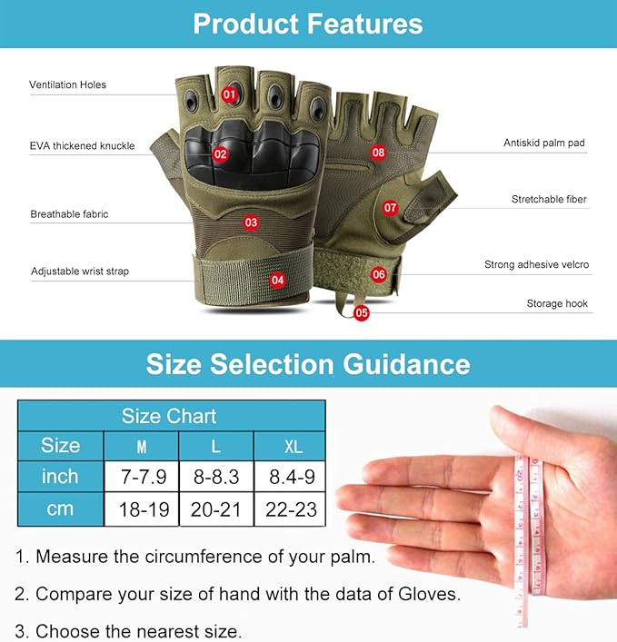 SUJAYU Outdoor Fingerless Gloves for Men - Driving, Hiking, Biking & Motorcycle Gloves