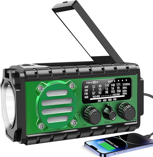 20000mah Hand Crank Emergency Radio,SW/NOAA/AM/FM Weather Radio, Solar Powered Hand Crank Chager with Bige Batery Powered,Portable,Cellphone Charge,SOS,Flashlight for Emergency (XSY-350-Army Green)