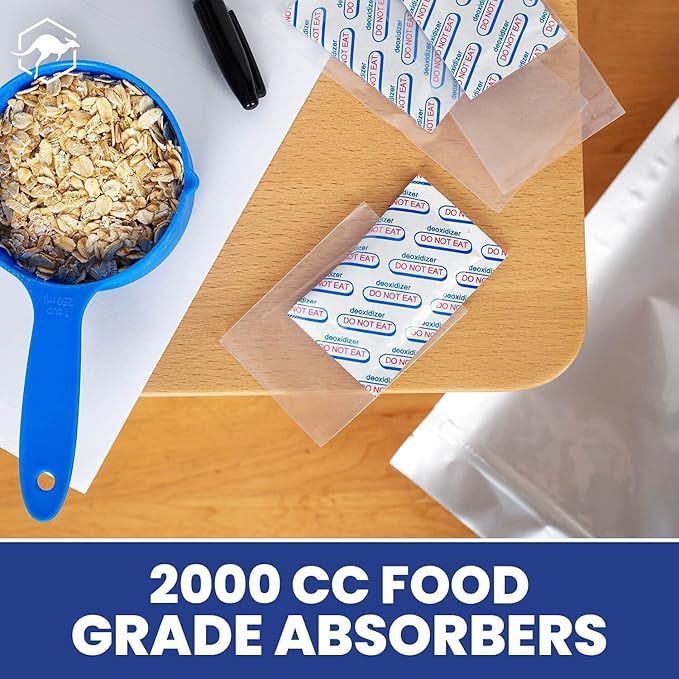 Wallaby 300cc Oxygen Absorbers - 100 Count (10x Packs of 10) + 2000cc Oxygen Absorbers - 20 Count (Individually Sealed) - for Long Term Food Storage & Survival