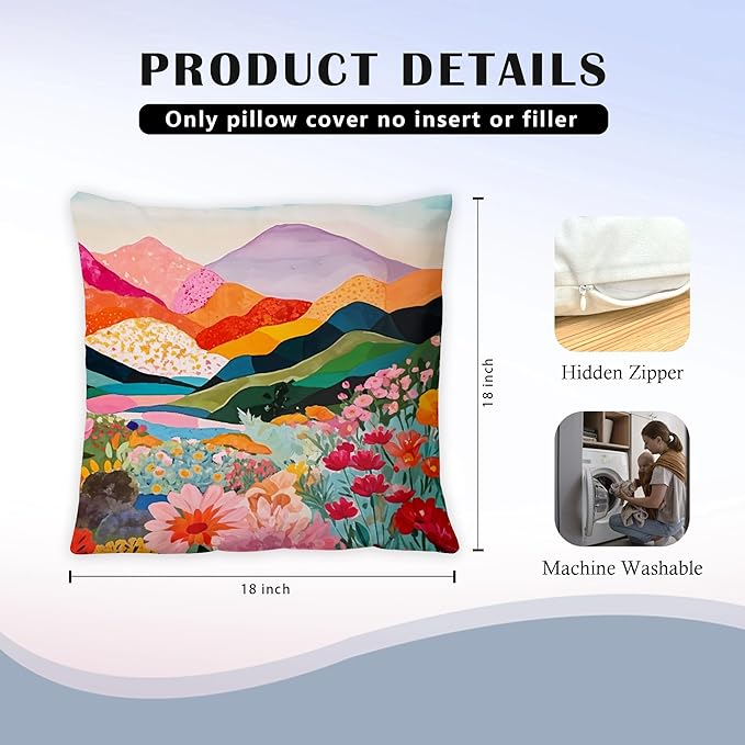 Abstract Mountain Pillow Covers for Women 18x18 Set of 2, Watercolor Landscape Throw Pillow Cases Decorative for Home Bedroom Living Room Office Decor
