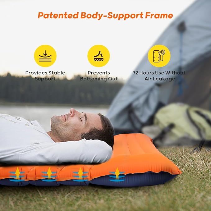 4 Inch Thick Camping Sleeping Pad with Internal Straps - R Value 4.0 for 4 Seasons, Durable & 100% Waterproof Outdoor Air Mattress, Lightweight Sleeping Mat for Hiking, Backpacking, Travel