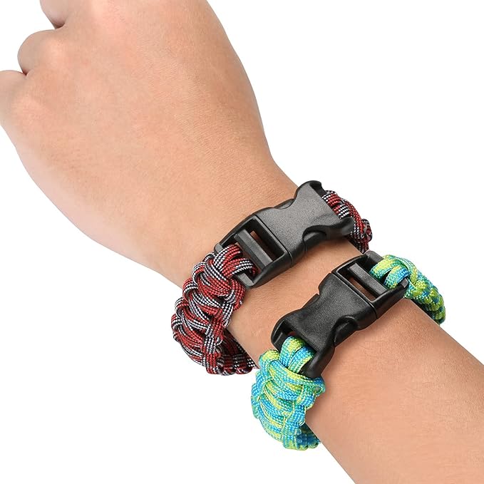 Sportmusies Paracord Wristband for Outdoor Sport Tactical Survival Parachute Bracelet, Essential for Hiking Travelling Camping Gear Pack of 2, red&light blue