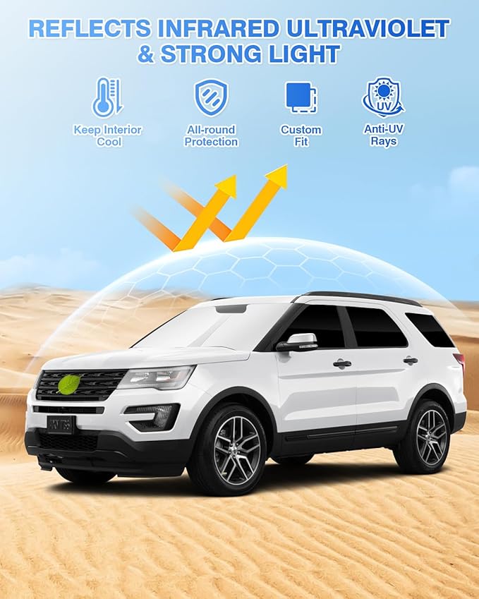 Canvcle Windshield Sun Shade for Ford Explorer 2020-2025 2026 Side Rear Window Shade Privacy Cover Window Sun Visor Blocker Keep Vehicle Cool Black 8PCS